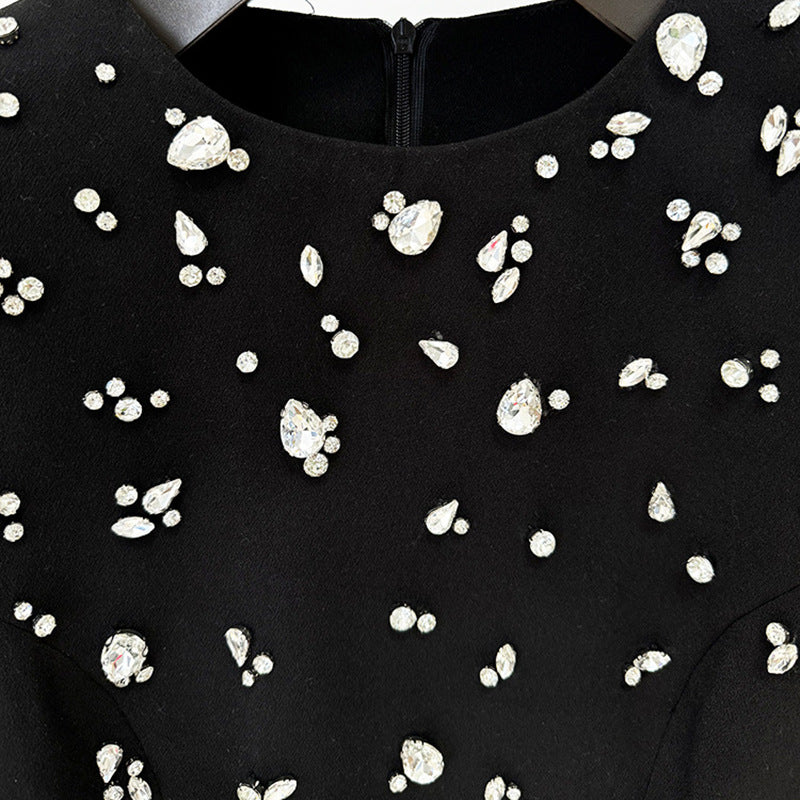 Elegant Beads Rhinestones Long Sleeve Formal Dress