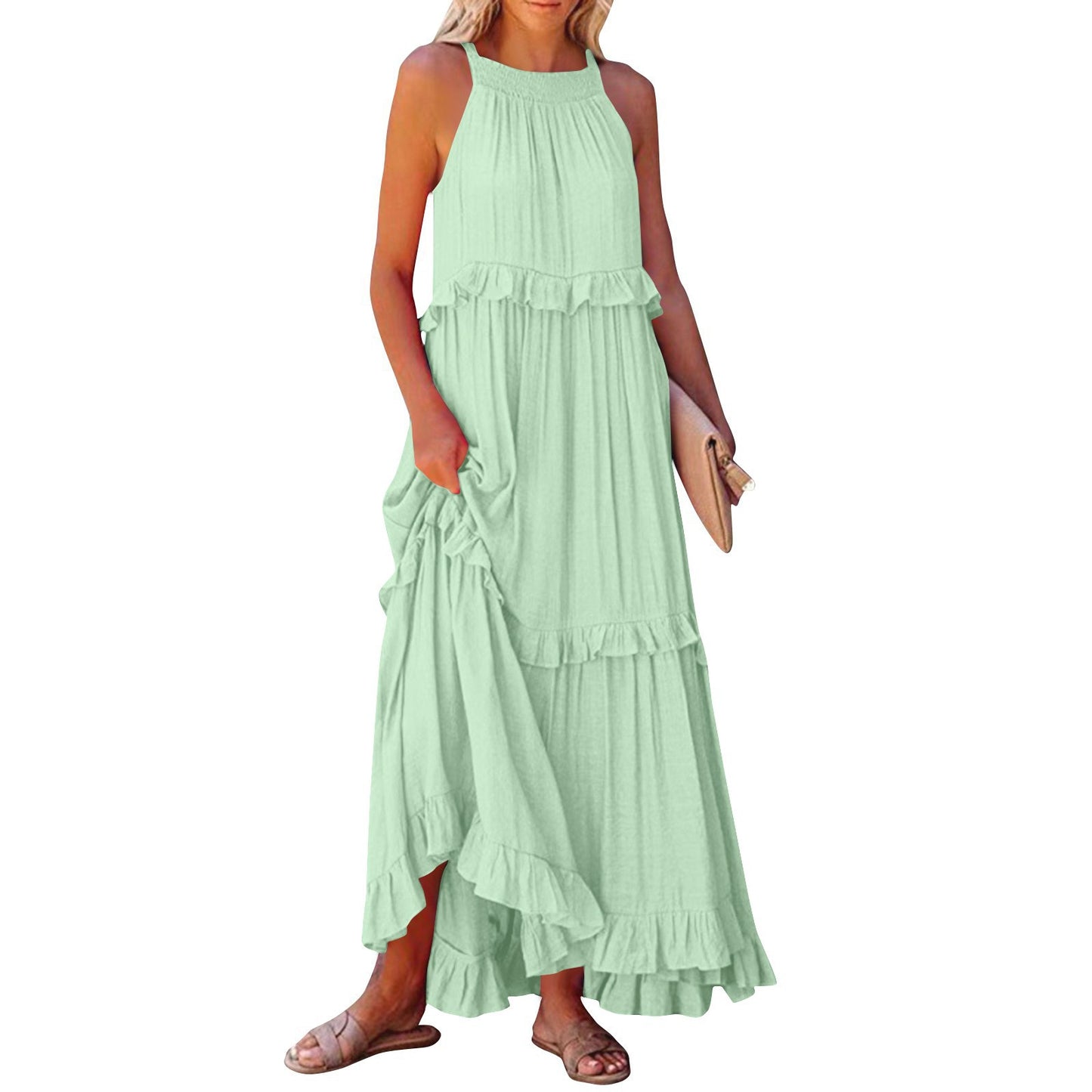 Women's Vacation Style Ruffled Long Dress Wide Dresses