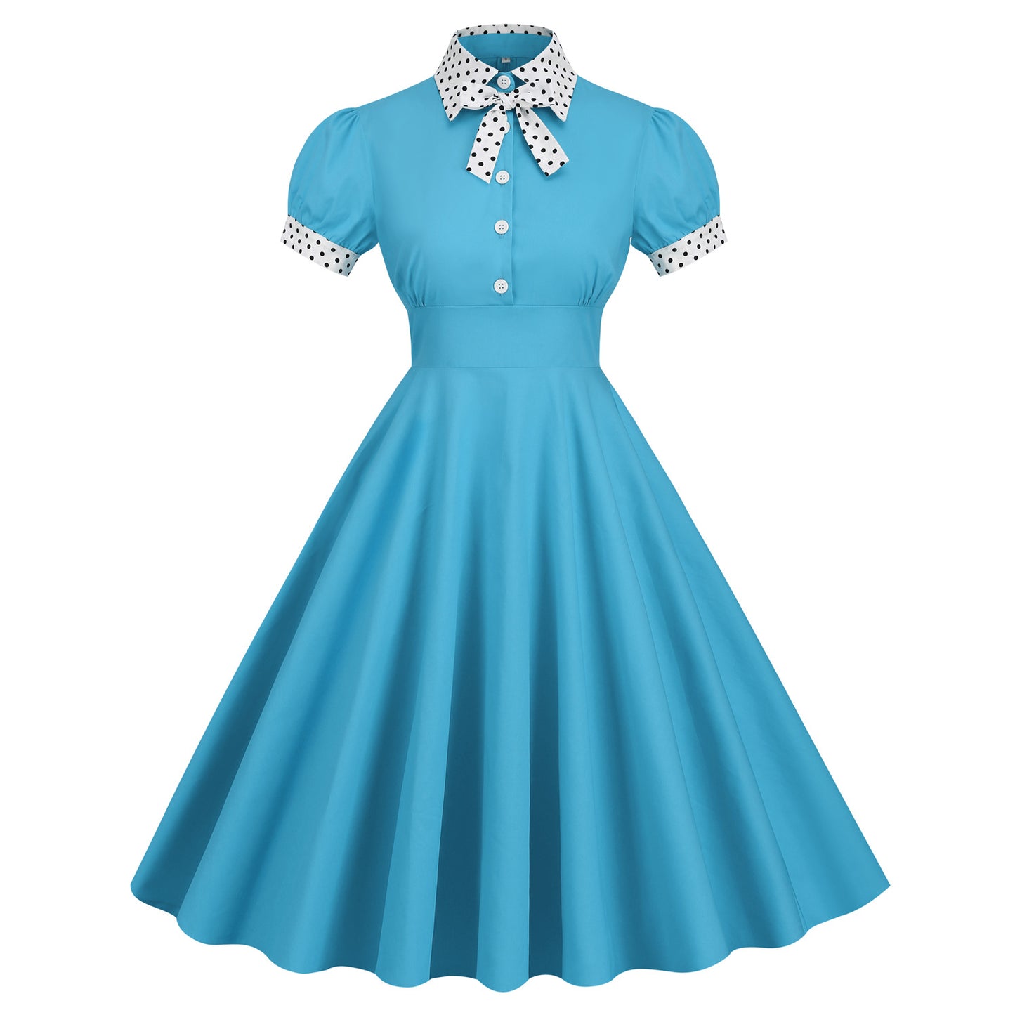 Hepburn Style Contrast Color Collar Polka Dots Retro Swing Dresses