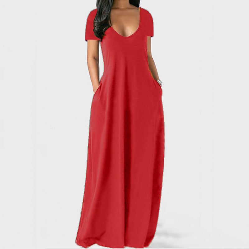 Women's Summer Solid Color Dress Sexy Deep Shorts
