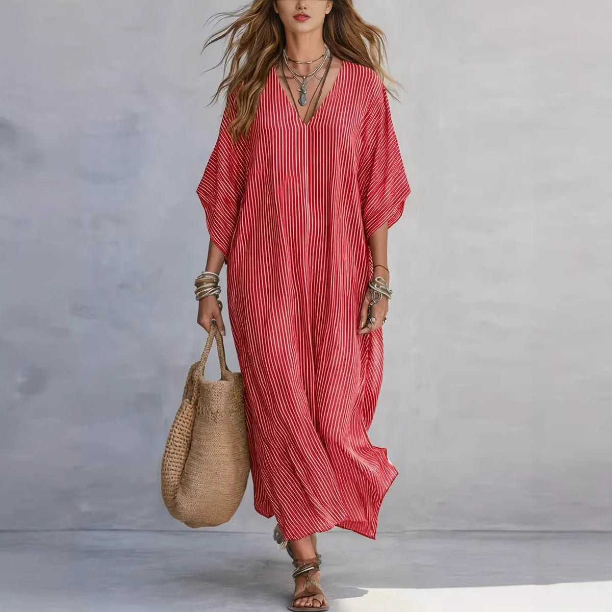 Loose Vacation Fashion Casual Shirt Striped Dress