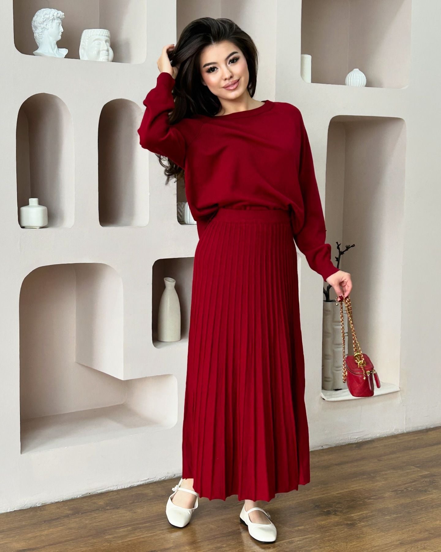 Solid Color High Waist Pleated Dress Dresses