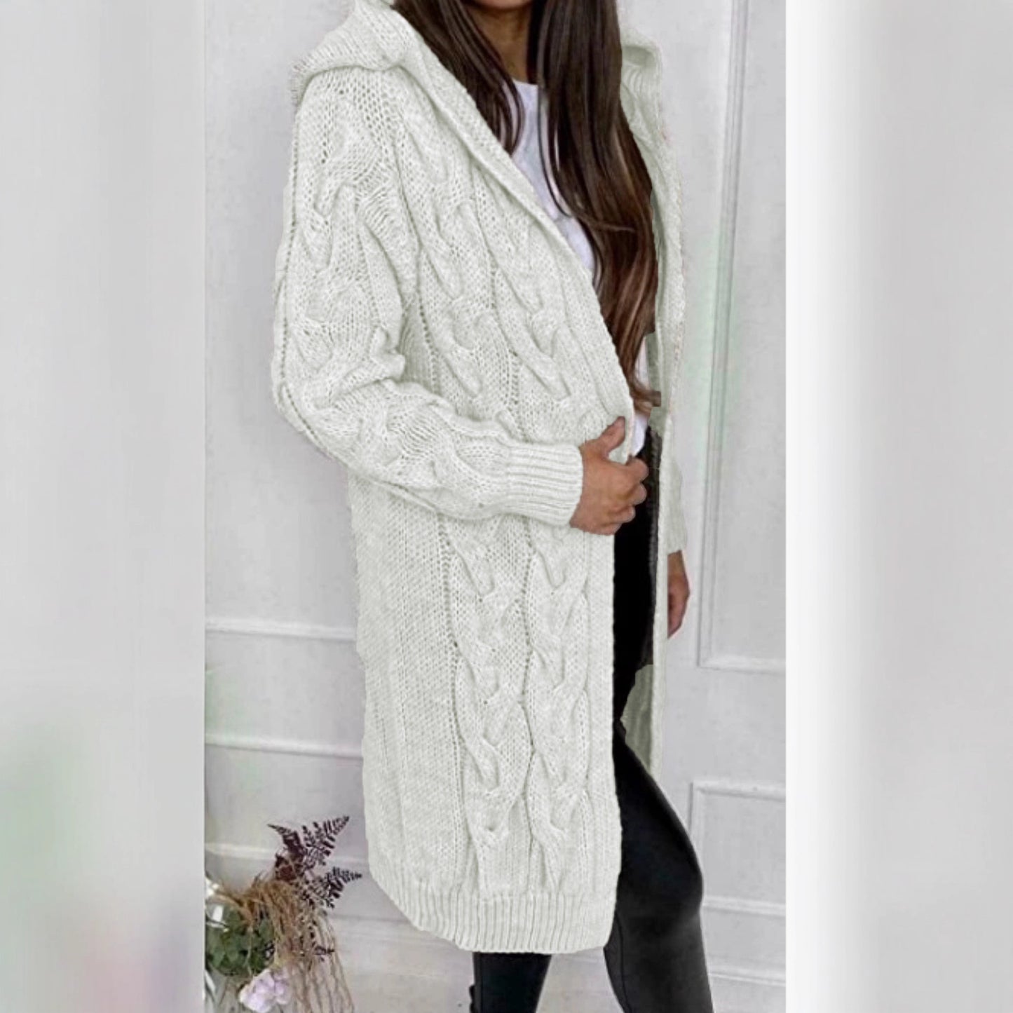 Mid-length Solid Color Twist Hooded Knit Women's Sweater