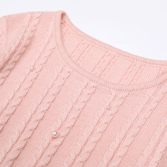 Fashion Wool Round Neck Nail Pearl Dresses