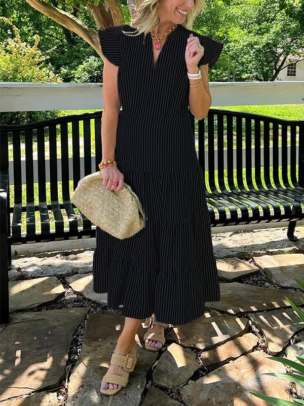 Women's Summer Temperament Striped Printed Flying Sleeves Dress