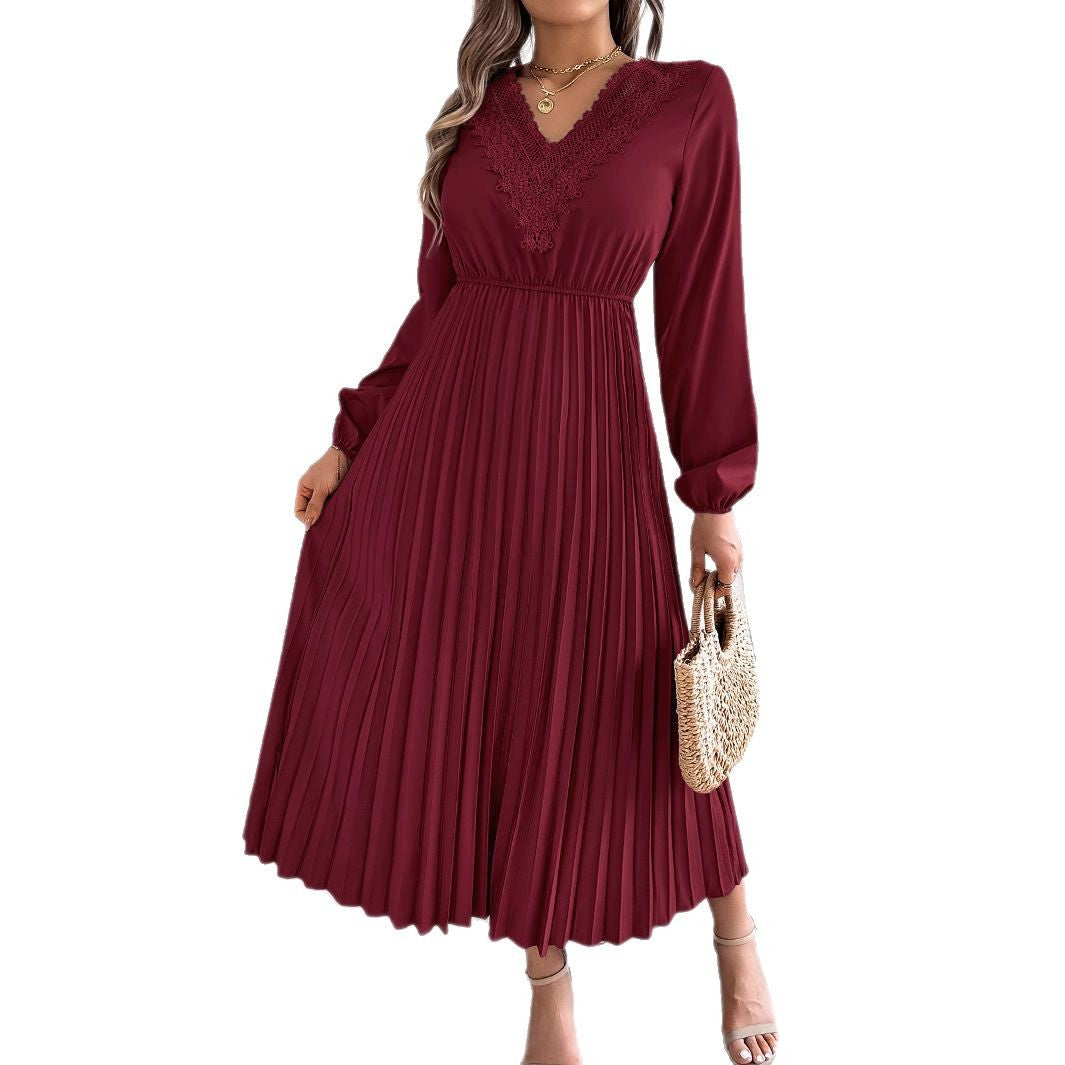 Women's Elegant Graceful Lace Cinched Pleated Long Dresses