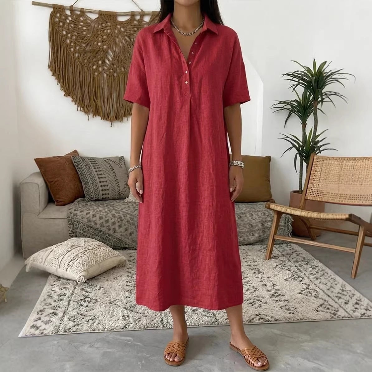 Women's Casual Comfortable Collar Linen Sleeve Shorts