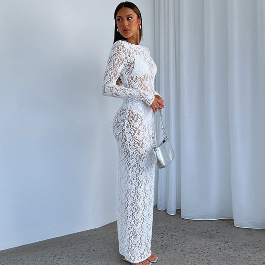 Women's Sexy Hollow Out Lace Pattern Long Dresses