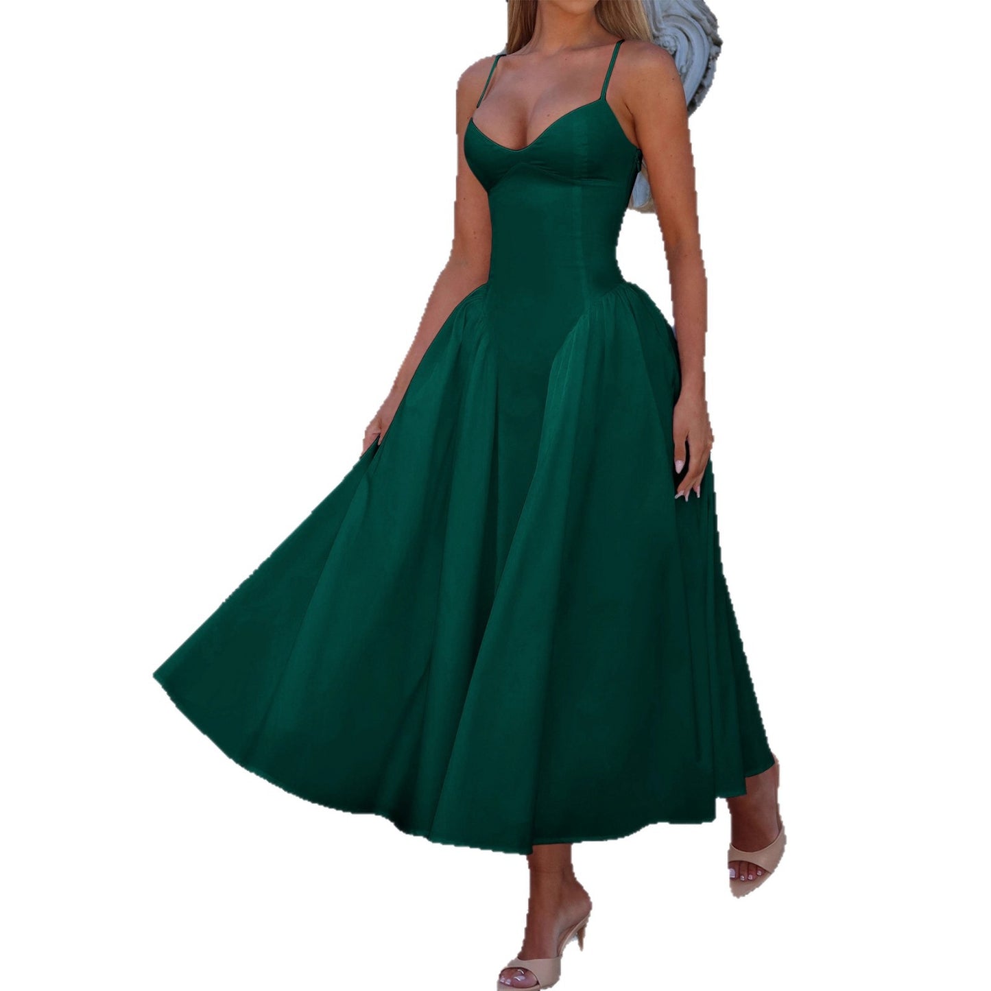 Women's Elegant Strap Solid Color Long Dress