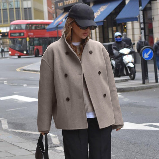 Women's Vintage Brown Woolen Commuter Warm Outerwear Coats