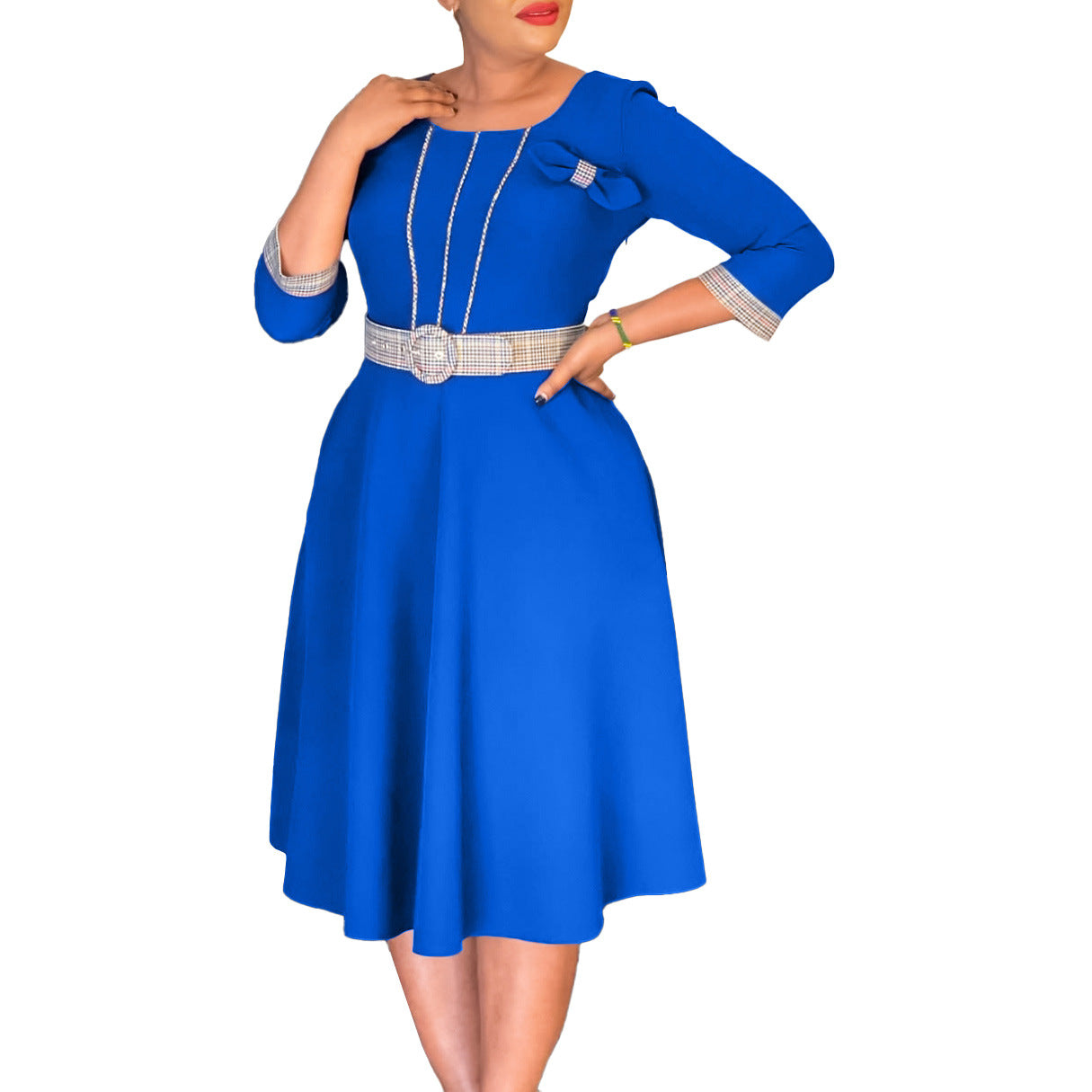 Women's Fashion Elegant Round Neck Stitching African Dress