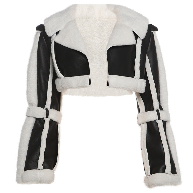 Women's Fashion Wear Patchwork Retro Woolen Lapel Coats