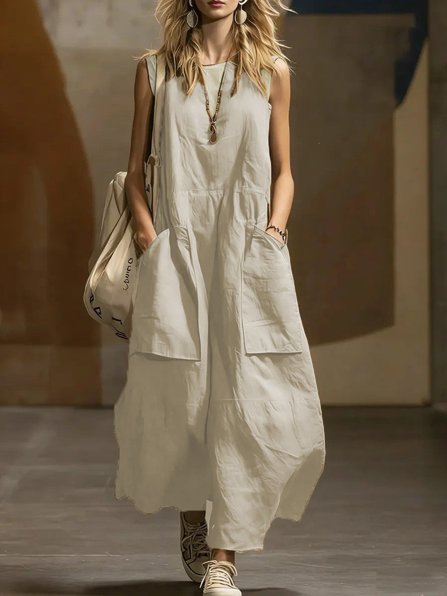 Fashion Charming Loose Sleeveless Three-dimensional Pocket Dress