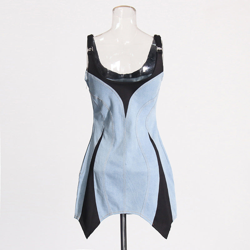 Women's French Style High Sense Denim Braces Dress