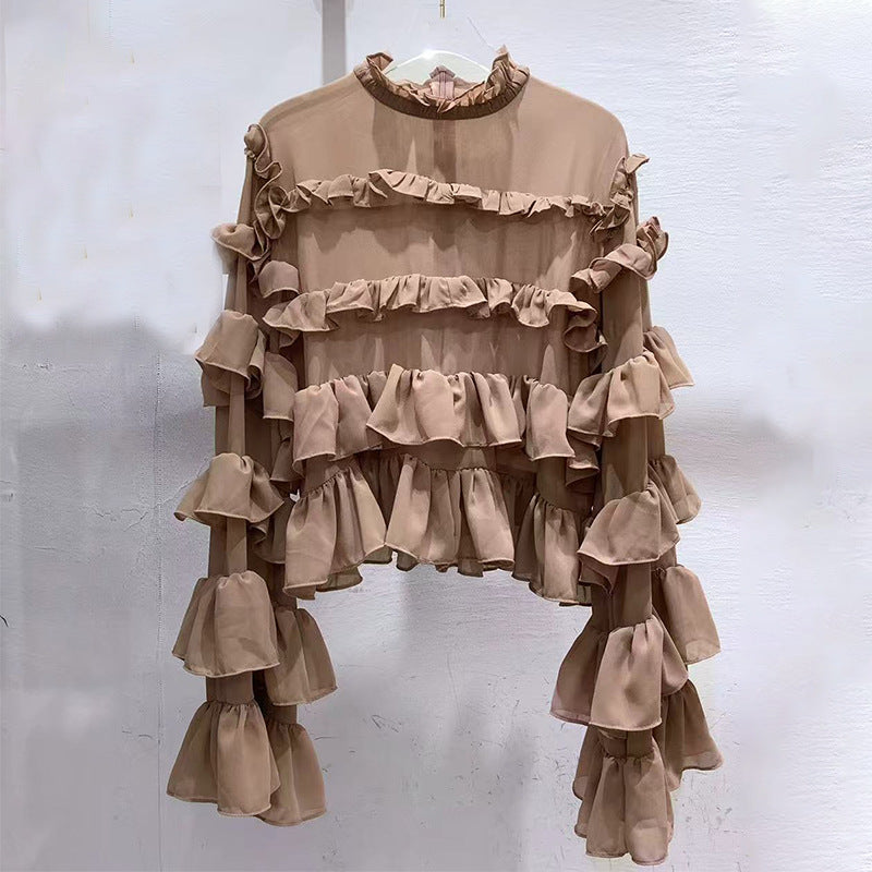 Women's Ruffled Shirt Autumn Niche Design Solid Color Blouses