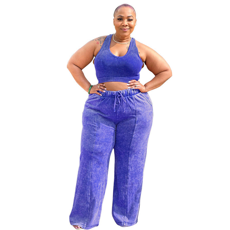 Women's Sleeveless Midriff Outfit Elastic Waist Wide Suits
