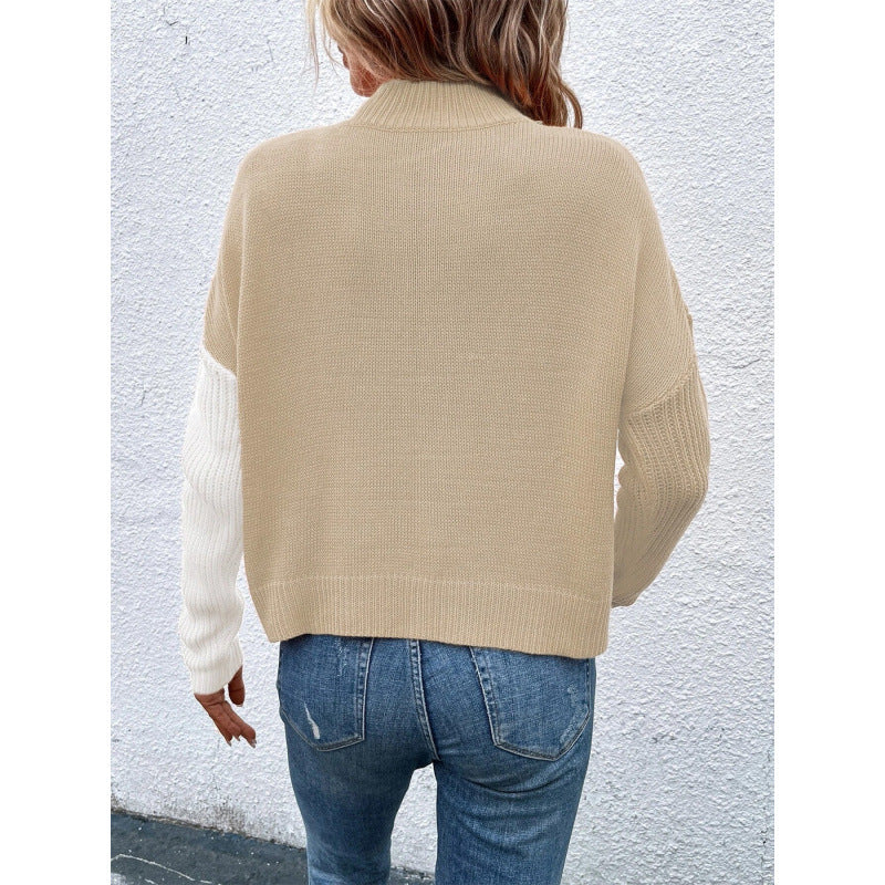 Women's Turtleneck Knitted Asymmetric Cross Hem Loose Slimming Long Sweaters