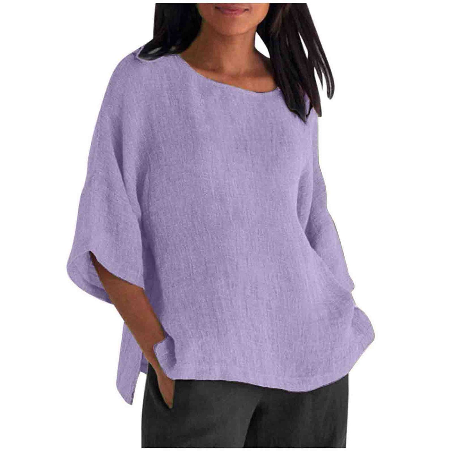 Women's Delivery Three-quarter Sleeve Round Neck Cotton Blouses