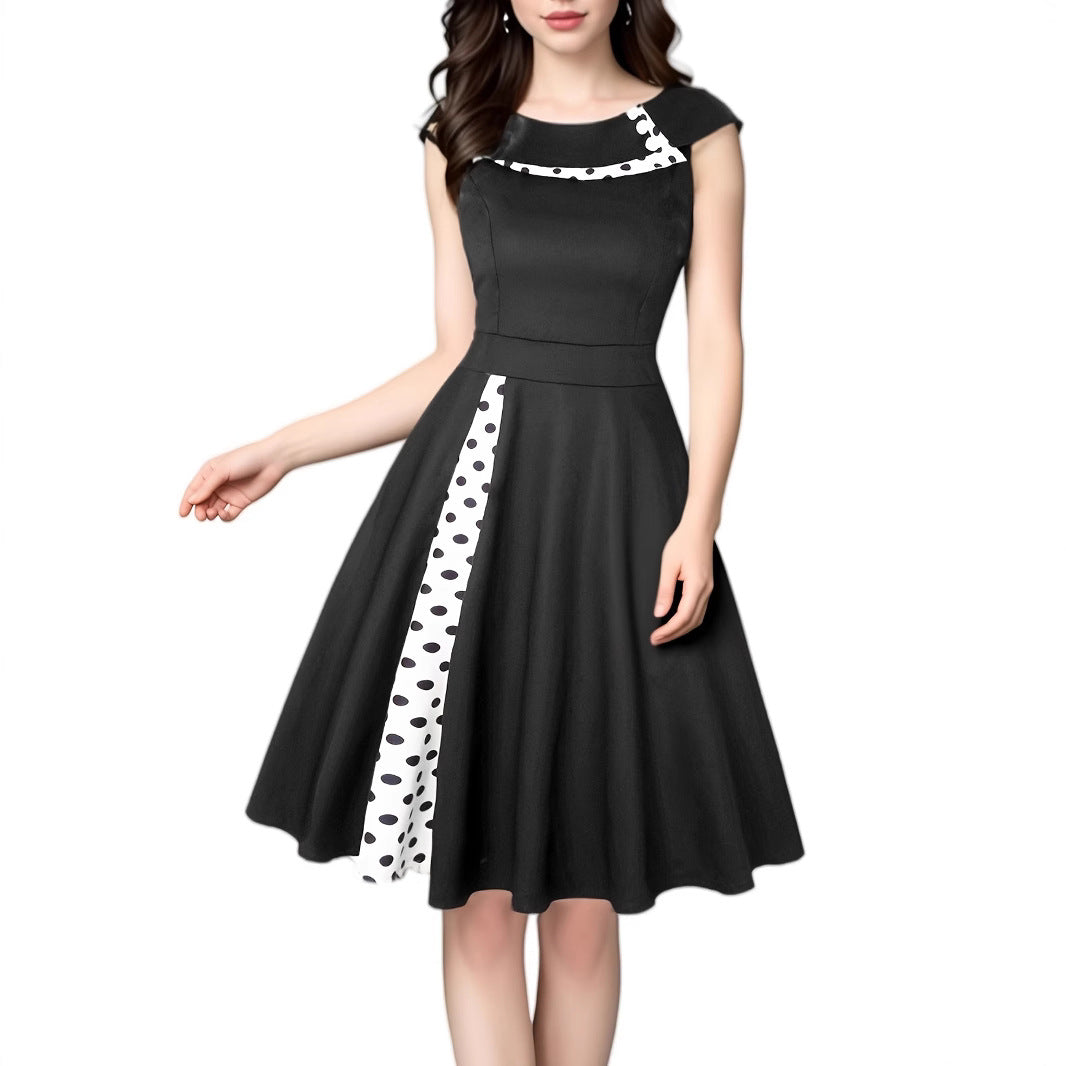 Women's Hepburn Style Polka Dot Cinched Swing Dresses
