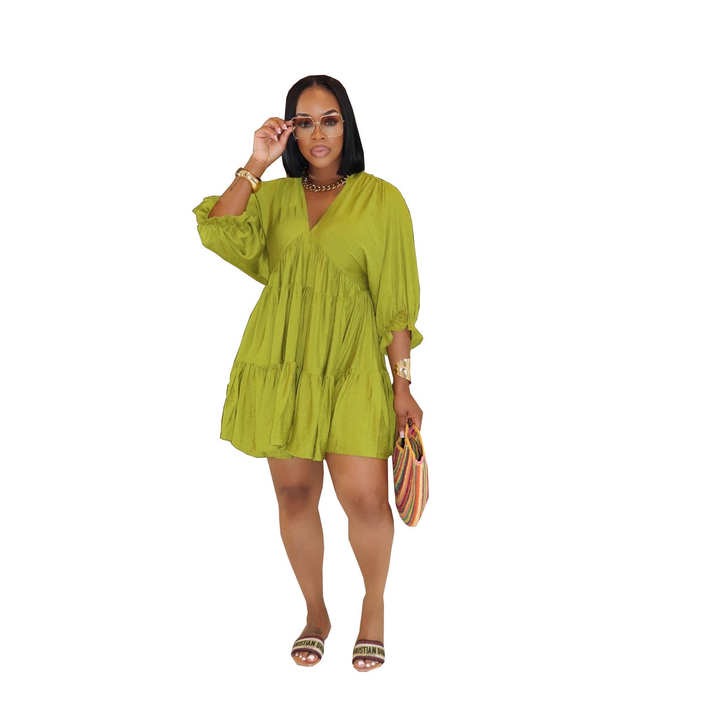 Women's Fashion Wear Solid Color Casual Loose Waist Dresses