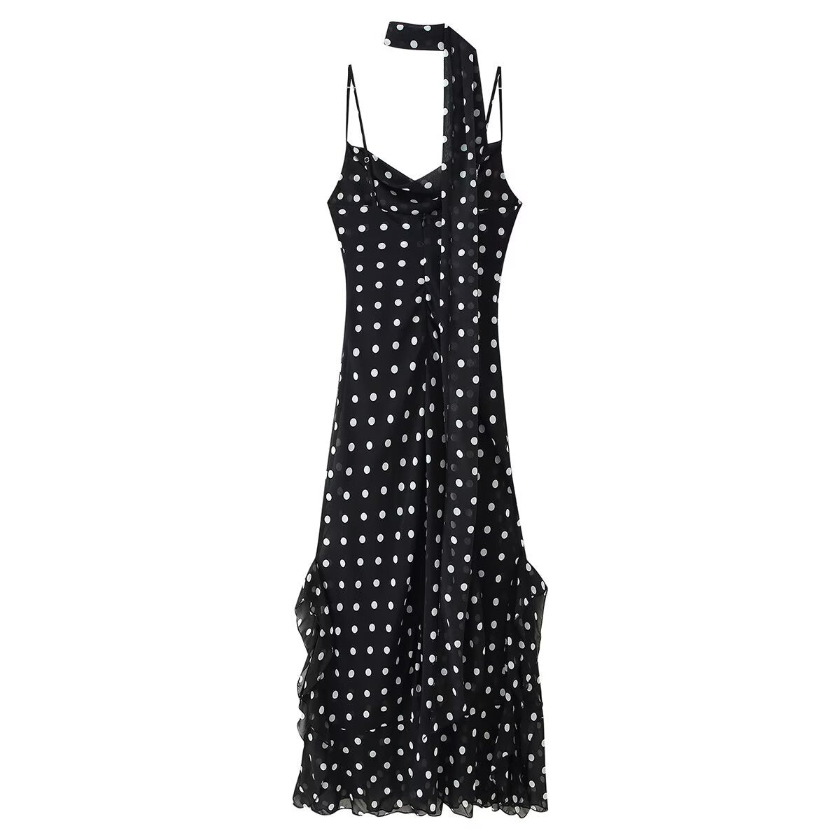 Women's Polka Dot Scarf Ruffled Dress Dresses