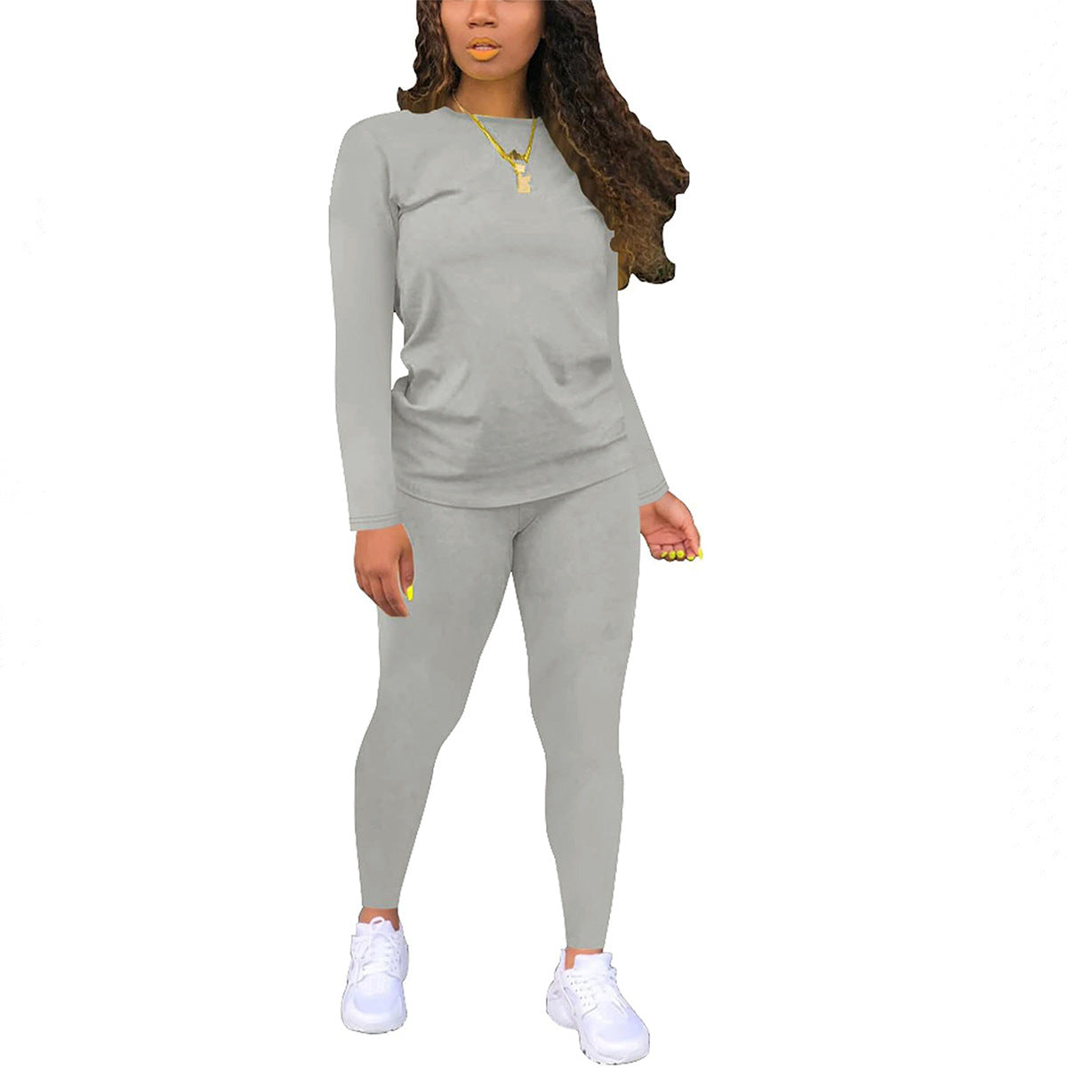 Women's Color Gradient Printing Round Neck Long Sleeve Trousers Suits