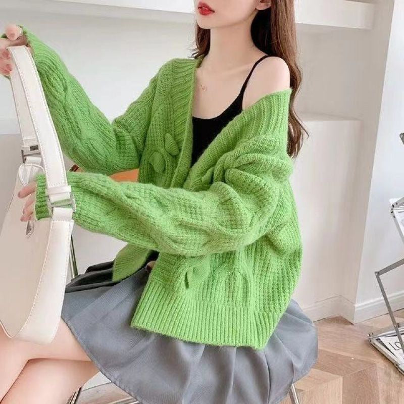 Women's Fashion Design Bow For French Sweet Idle Style Loose Sweater