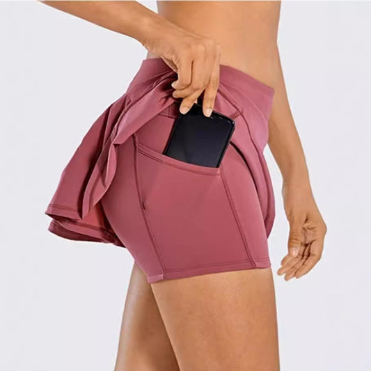 Women's Yoga High Waist Double Rounds Pocket Skirts