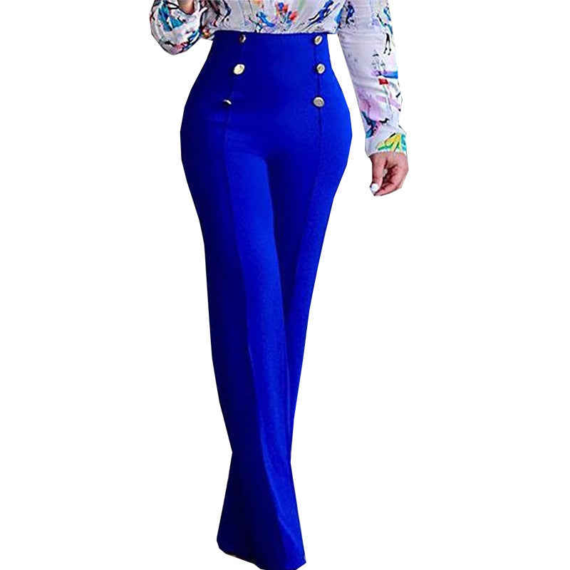 Women's Casual Button Solid Color Trousers Pants
