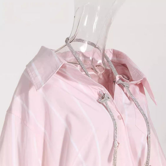 Women's Loose Mid-length Striped Long-sleeved Shirt High-grade Halter Blouses