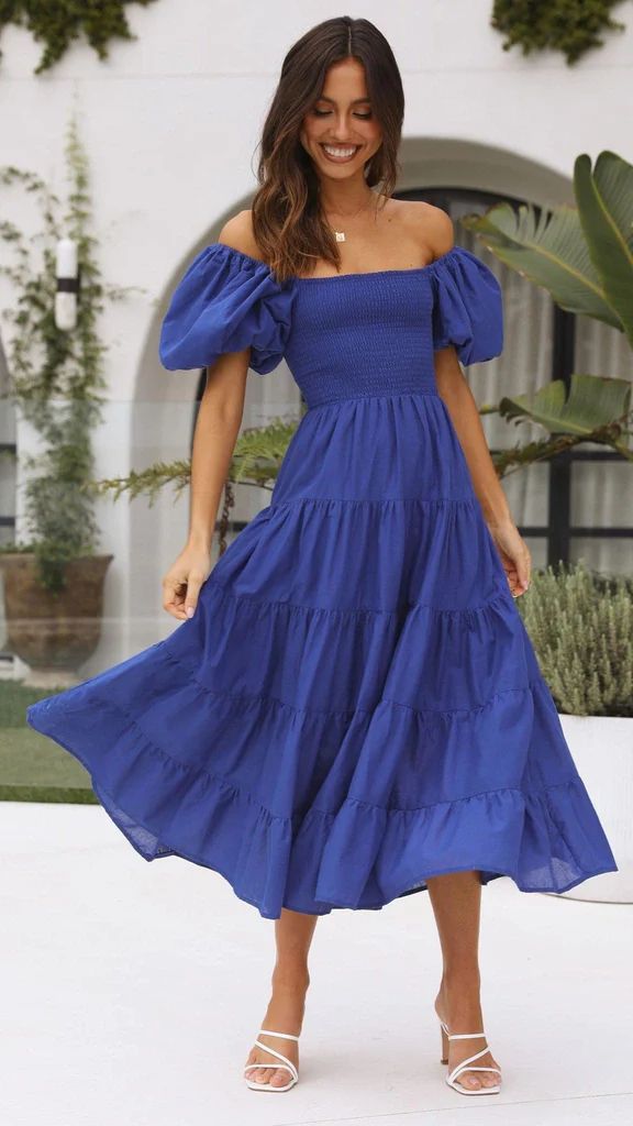 Women's Summer Puff Sleeve Holiday Slim Looking Long Dress Hot Dresses