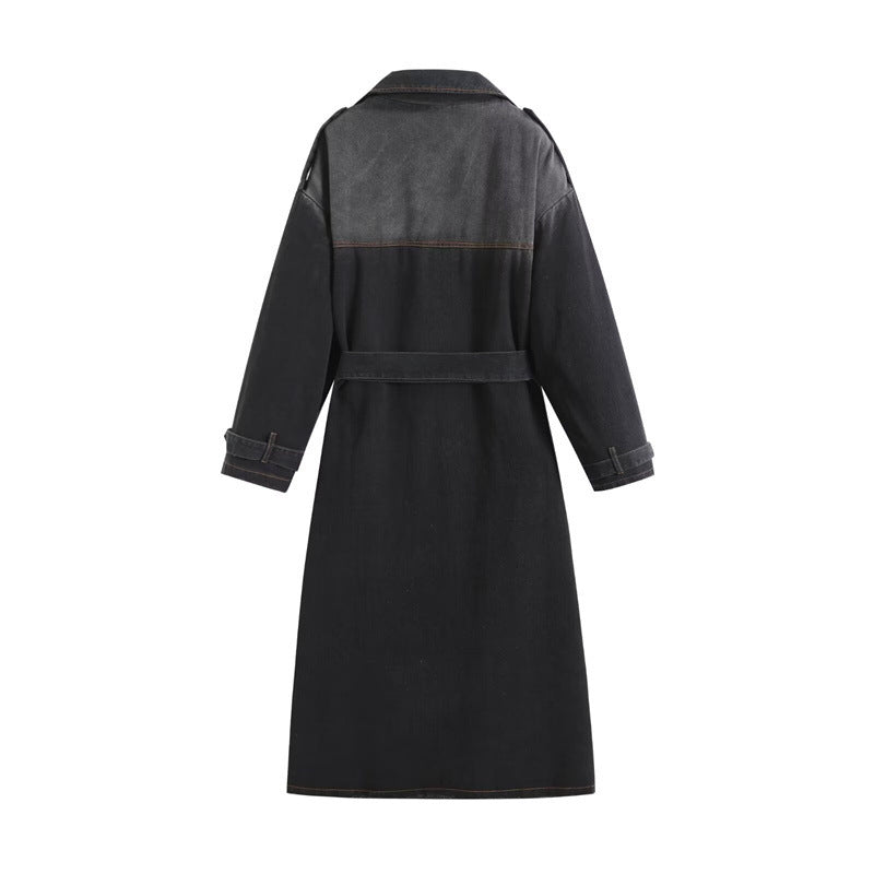 Women's Loose Double Breasted With Belt Denim Coats