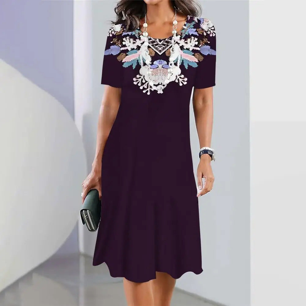 Women's Geometric Print Sleeve Clothes Summer Ladies Dresses