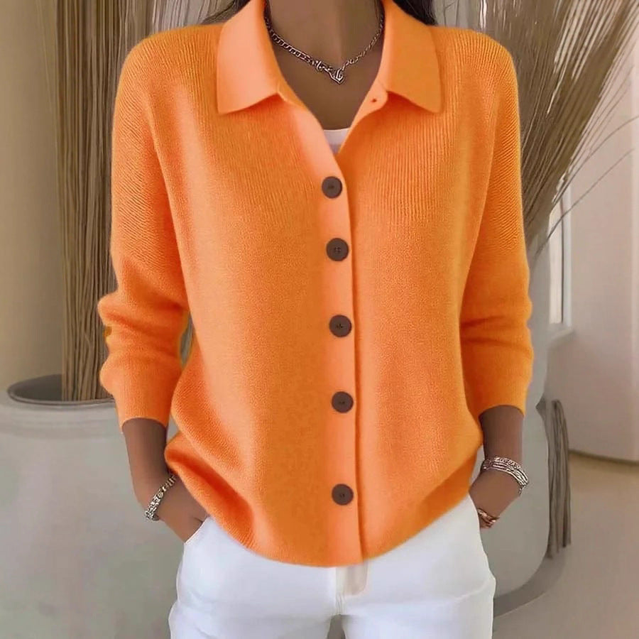 Women's Button Knitted Lapel Solid Color Casual Fashion Sweater
