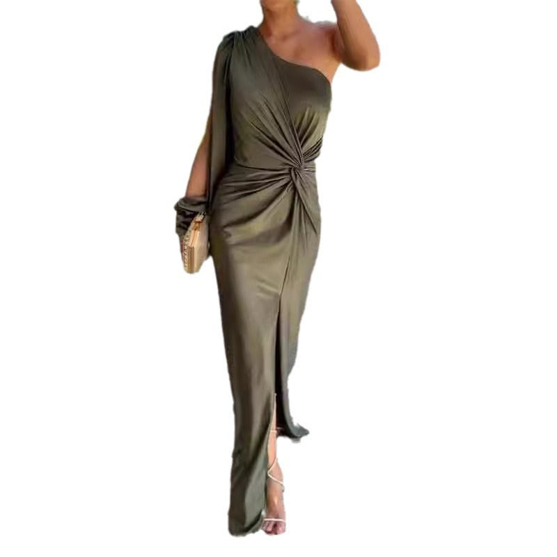 Summer Knotted Split Solid Color Slim Dress