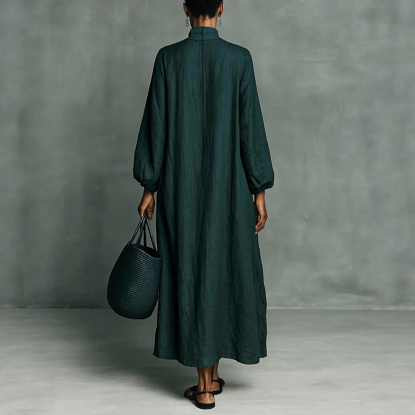 Women's Vintage Chinese Tea Cotton Linen Buckle Dresses