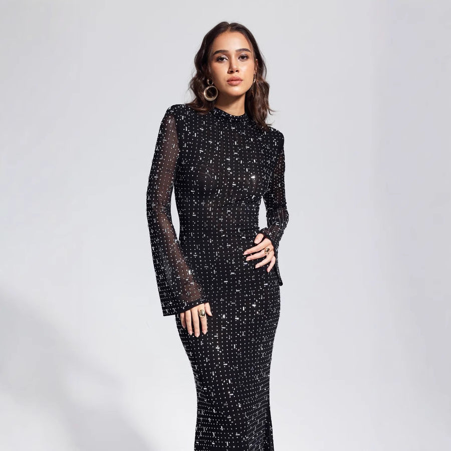 Fashionable Sexy Strap Rhinestone Tight Long Dresses
