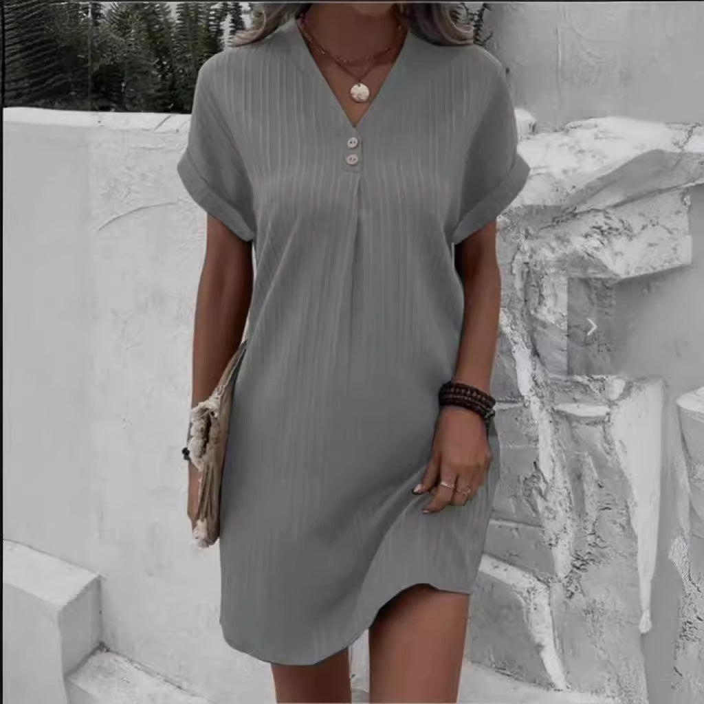 Women's Solid Color Pullover Leisure Button Dress Dresses