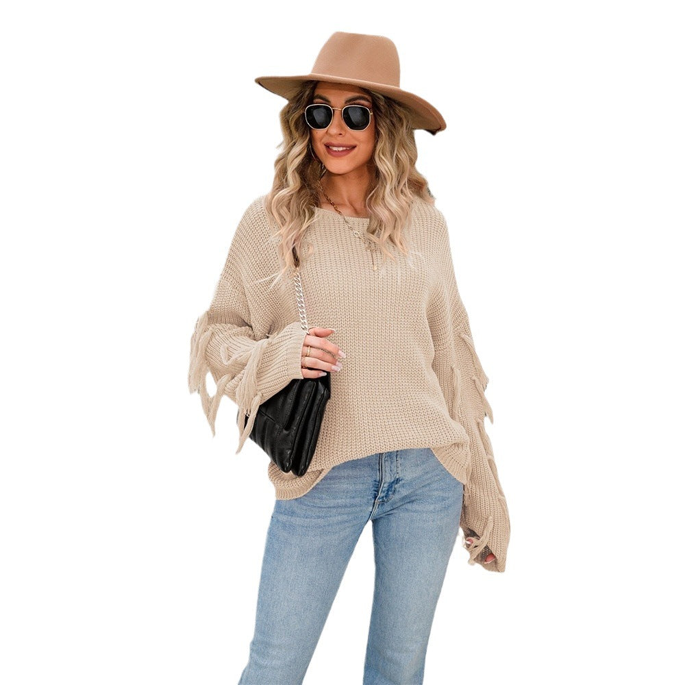 Popular Women's Spring Pullover Tassel Loose Sweater