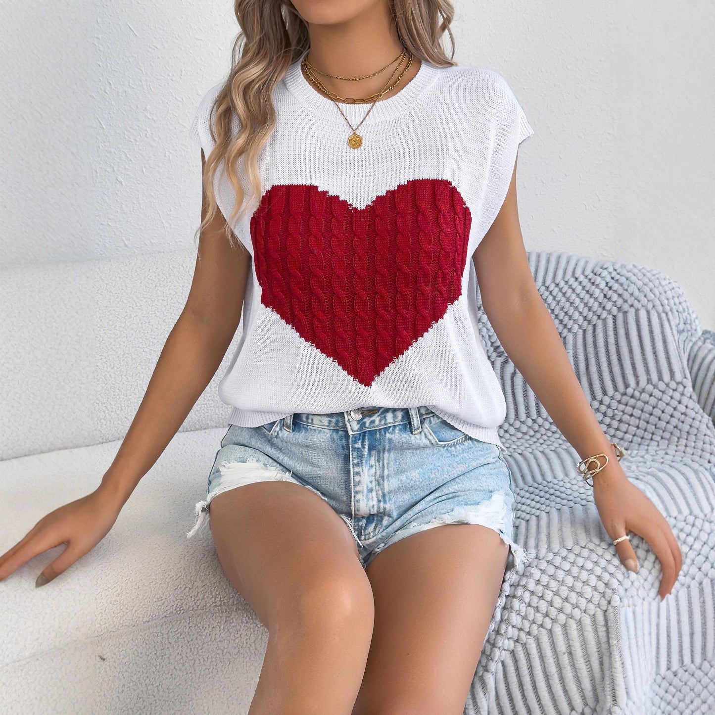Women's Contrast Color Love Casual Loose Valentine's Women's Sweater