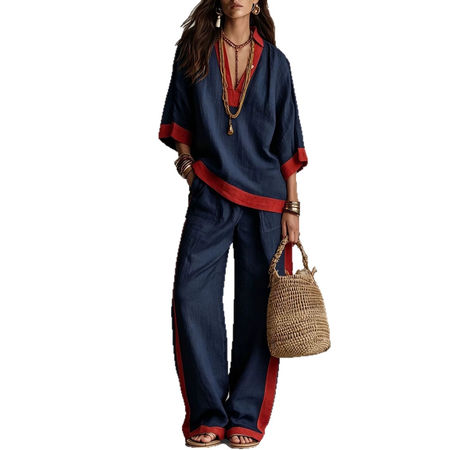 Women's Early Autumn Temperament Commute Contrast Color Fashion Casual Suit
