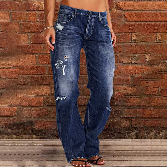 Women's Denim Trousers Trendy Distressed Ripped Leisure Pants