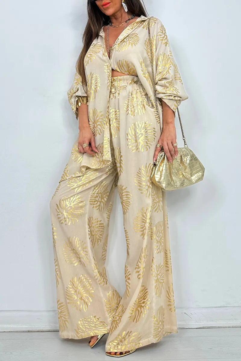 Women's Lapel Print Gilding Loose Casual Long Suits