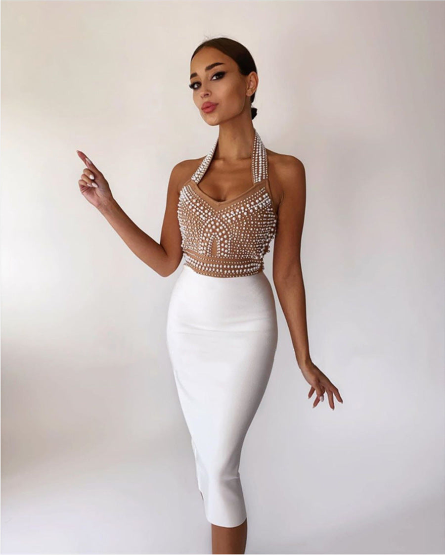 Dress Bandage Sexy Beaded Mid-length Elegant Dresses