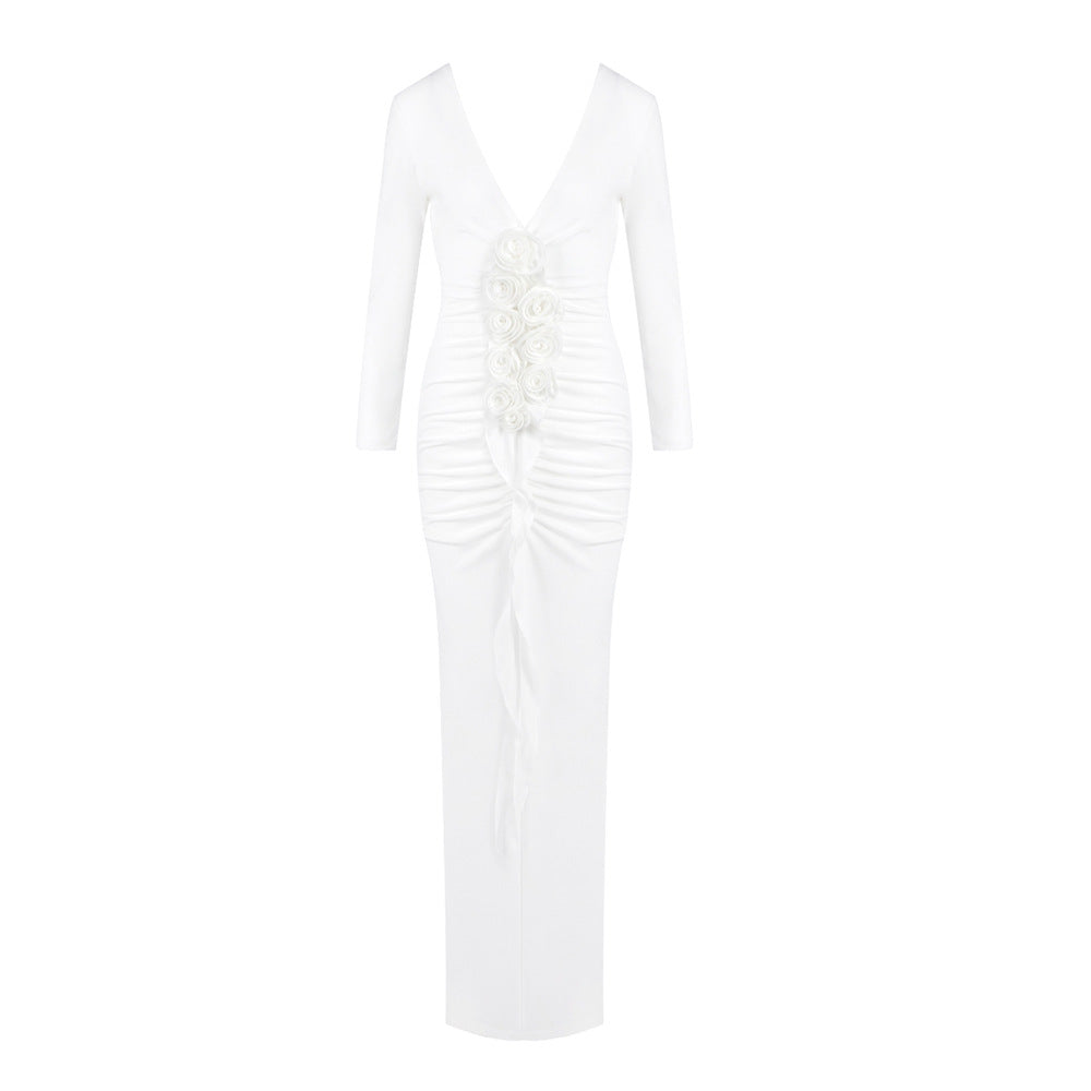 Women's Three-dimensional Flower Dress Draping Pleated Long Dresses