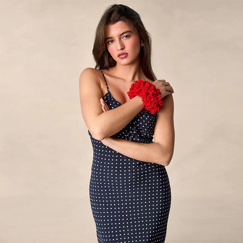 Women's With Polka Dot Halter Spaghetti Straps Dress Clothing