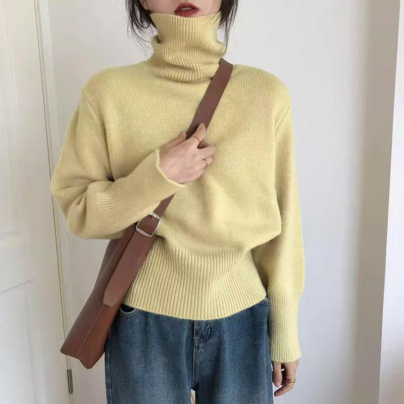 Women's Solid Color Turtleneck Loose Knitted Pullover Lazy Bottoming Sweaters