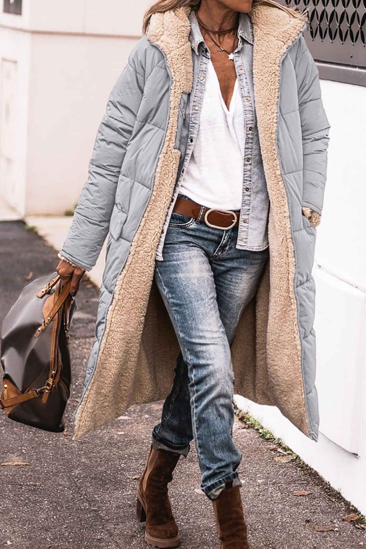 Solid Color Hooded Cotton Long Sleeve Mid-length Coats
