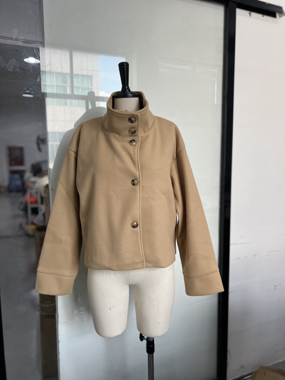 Women's Cool Stand Collar Breasted Woolen Coats