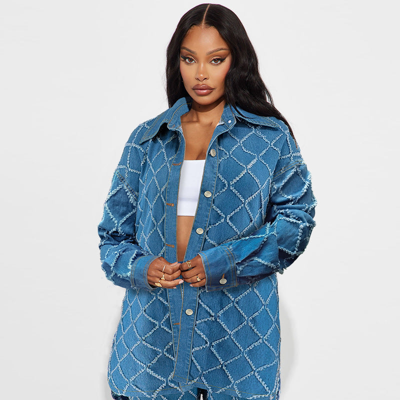 Women's Fashion Wear Denim Tassel Plaid Cardigans